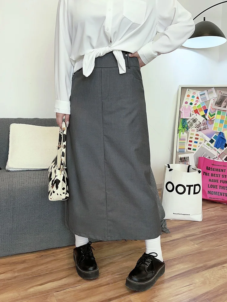 

Ele ey Commuter Sle Asymmetrical Slit Suit Skirt High Waist A-Line Midi Skirt for plus Size Women Spring 2024