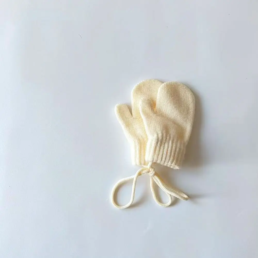 Winter Baby Mittens Warm Candy Color Toddler Gloves With Hanging String For Kids Outdoor Soft Knit Thickened Thermal Wear