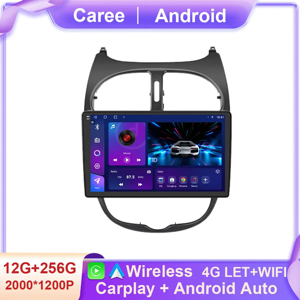 

For Peugeot 206 206CC 206SW 2001 - 2016 Multimedia Player Carplay Stereo GPS DSP DVD BT Head Unit Android 14 Car Radio No 2 Din