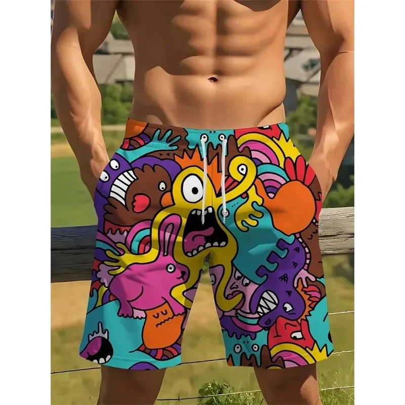 

New personalized graffiti pattern men's swimming trunks, summer surf beach pants, swimsuit 3D printed Harajuku trend shortsJVUI