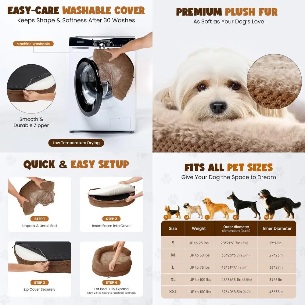 

XL Orthopedic Dog Bed - 48x36 Washable Bolster Couch with 3.6 Thick Oval Cushion for Dog Spine Support