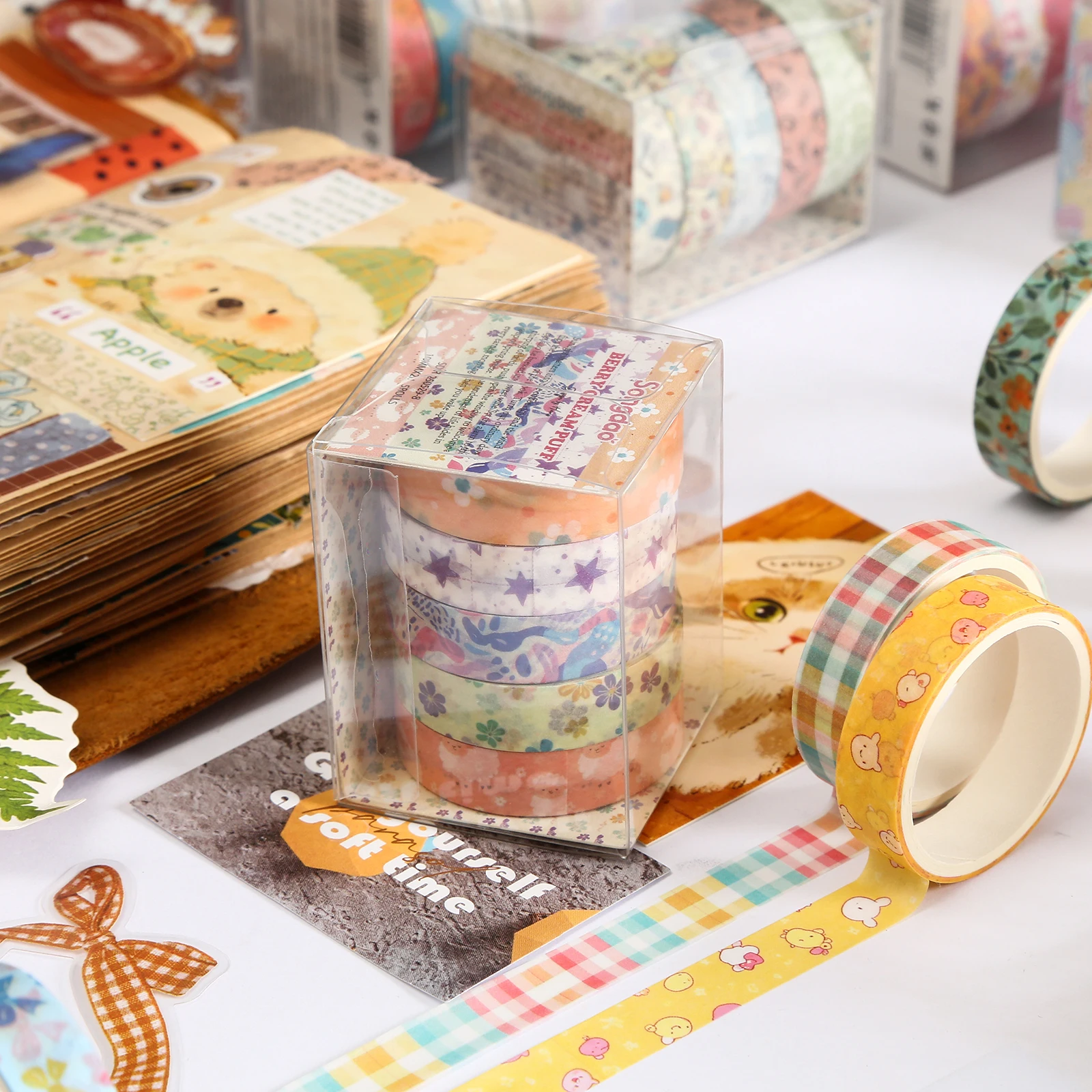 5 롤 꽃 Washi 테이프 시즌 시 식물 스타 마스킹 테이프 장식 용품 플래너 일기 DIY 용품 스크랩북