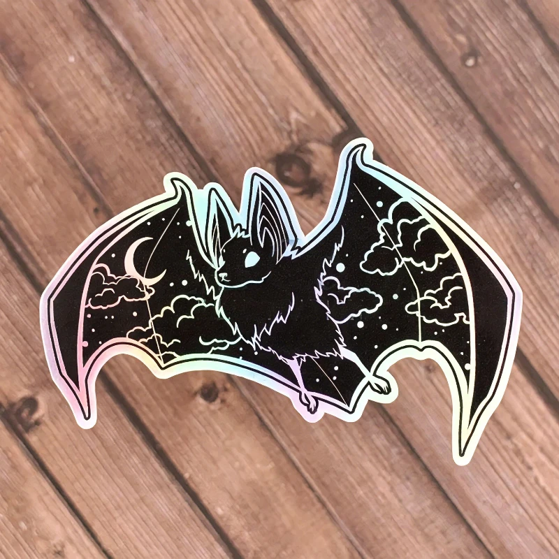 Colorful Bat Waterproof Stickers Black and White Line Drawing Starry Moon Clouds Dark Gothic Style Stickers