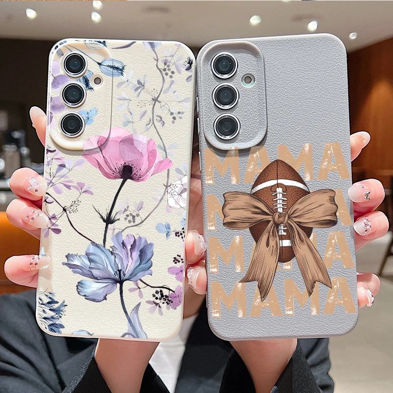 Floral Case For Samsung S26 Ultra S25 FE S24 S23 S22 Plus S21 A54 A15 A35 A55 A16 A36 A56 A17 A37 A57 5G Leather Texture Funda