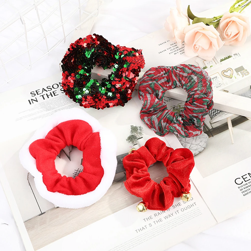 

5 pcs Large Intestine Hair Band Sequins Christmas Decor Premium Elastic Ponytail Holders Bright Color Girls Festival for Women