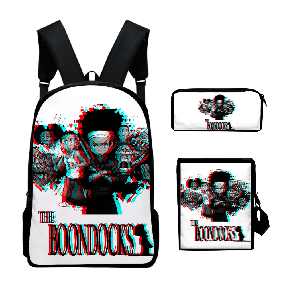 Hip Hop juvenil The Boondocks impresión 3D 3 unids/set bolsas de viaje para estudiantes mochila para ordenador portátil bolso de hombro estuche para lápices