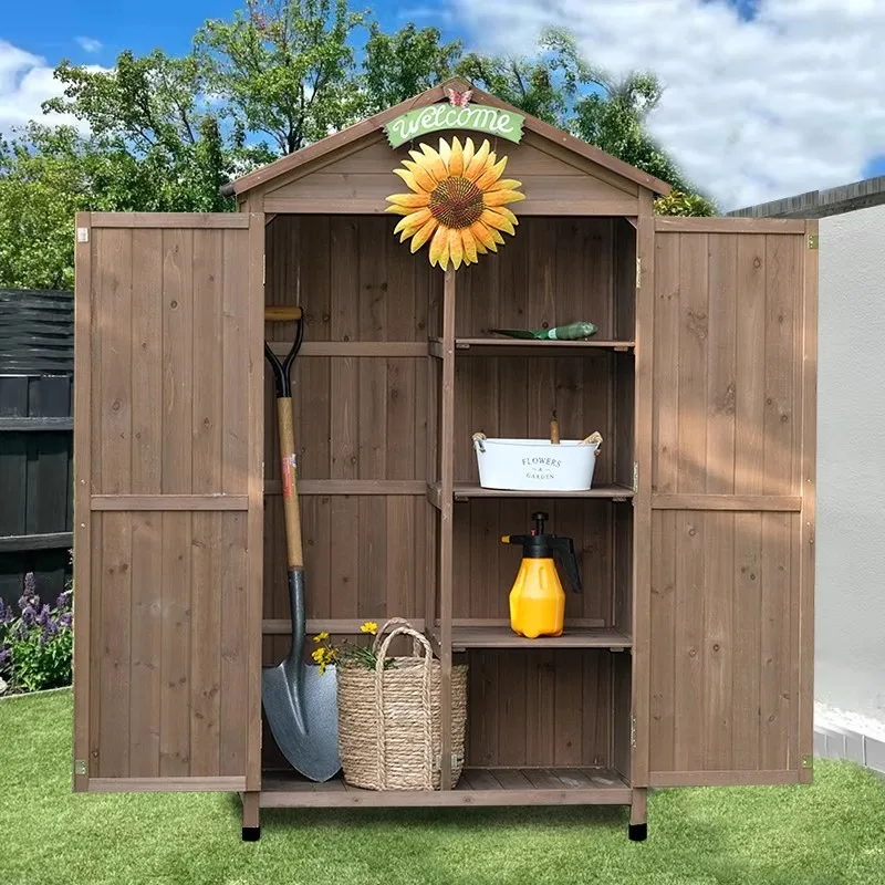 Storage cabinets Outdoor finishing Lockers Garden Balcony Wooden courtyard Rainproof sun rot Double door Pastoral style