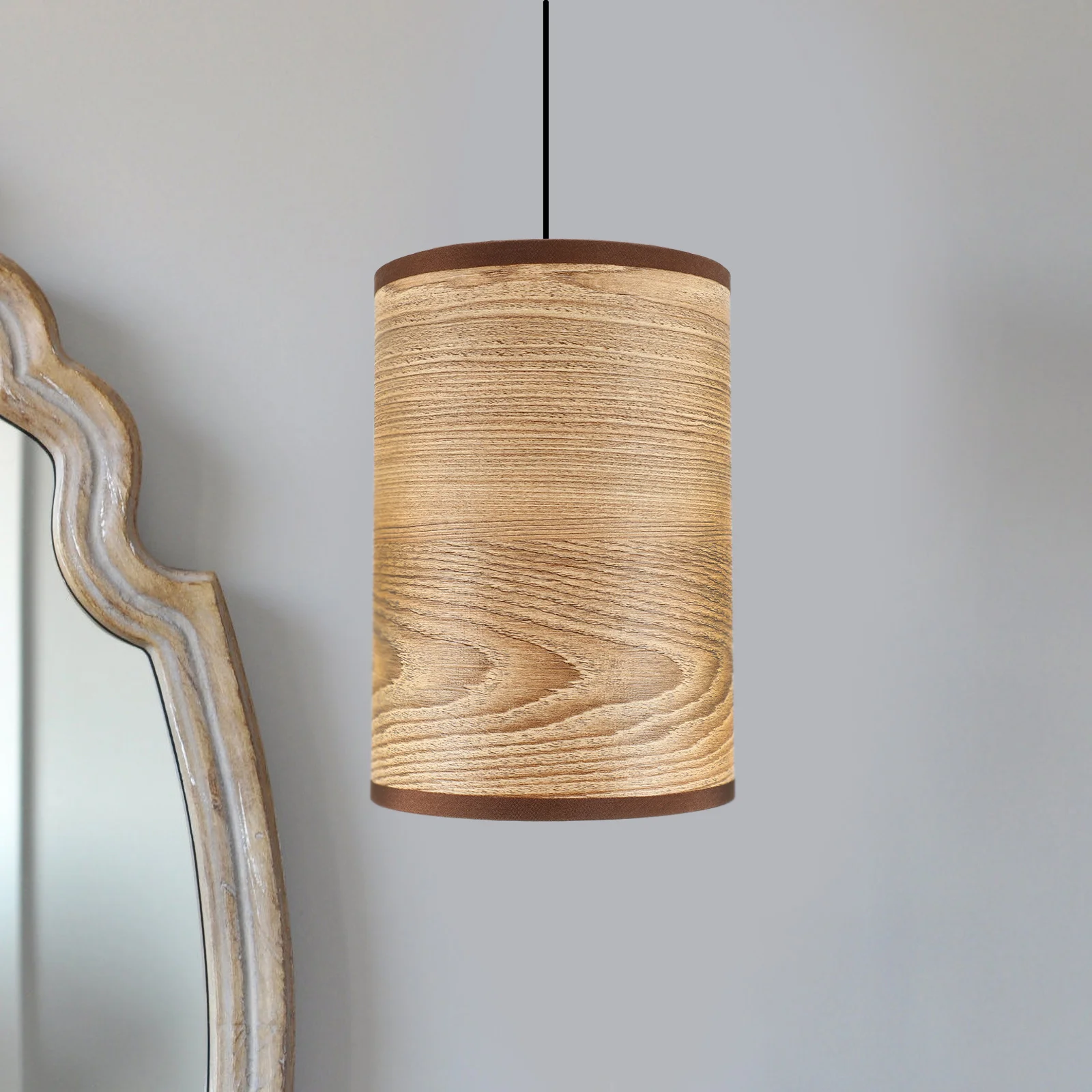 

Wooden Grain Lampshade 27Mm E27 E14 Socket Decorative Ceiling Chandelier Replacement Shade Modern Indoor Light Cover for Home