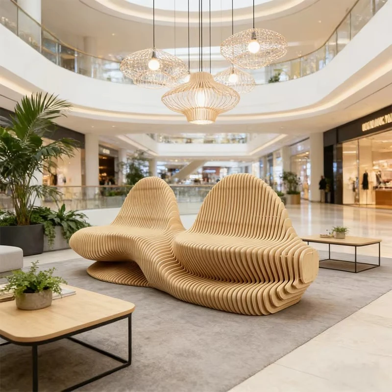 Parametric Wood Garden Furniture Luxury Outdoor Bench Seats Durable Public Waiting Chairs for School Salon Hotel Office Decor