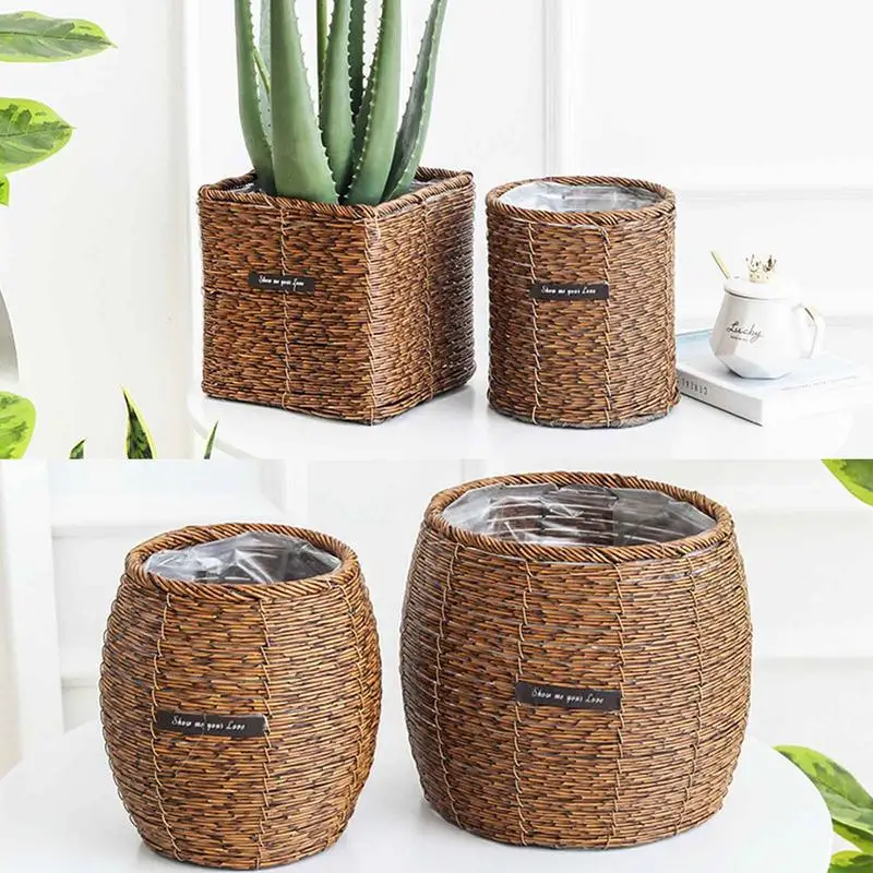 

Woven Planter Flower Pot Woven Decorative Plants Storage Basket Multifunctional Bohemian Floor Planter Decor For Crafts Toys