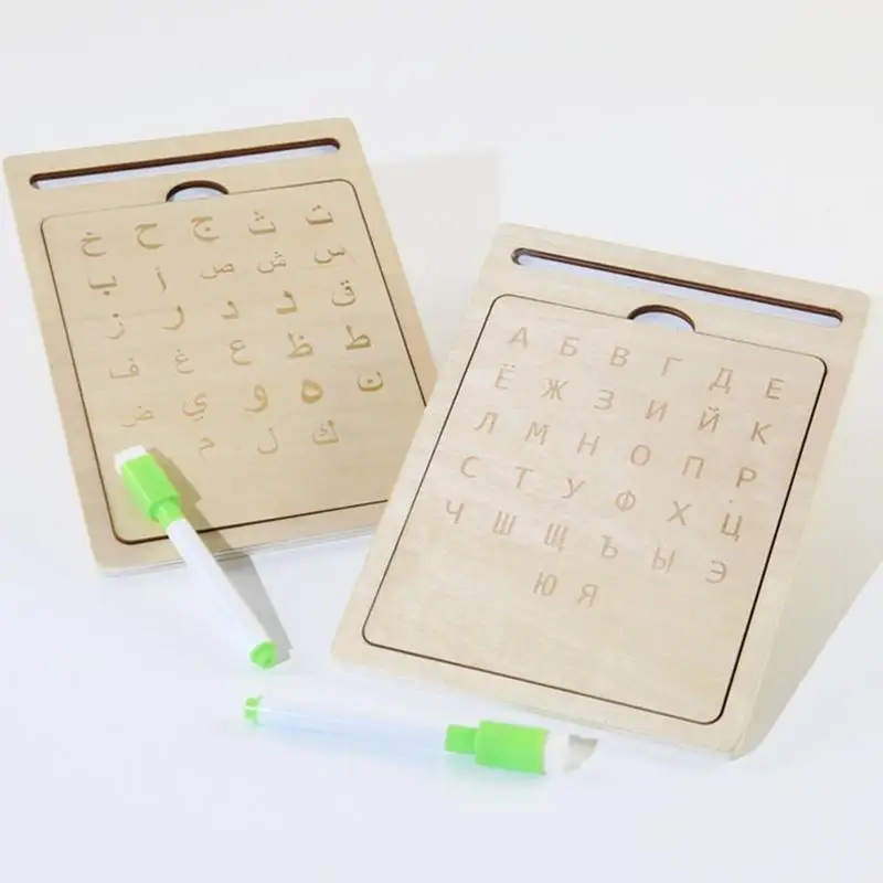 لوحة كتابة روسية للأطفال لوحة أبجدية خشبية لتعلم الحروف أداة تعليمية تفاعلية ممتعة للأولاد والبنات لعبة رسم لـ