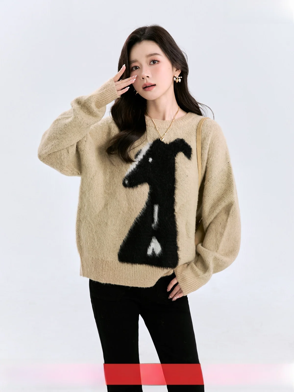 

Faionable Knitted Wool Sweater Women's Base Layer Dog Pattern Print Autumn Winter New Arrival One-T Brand Commute Sle Loo...
