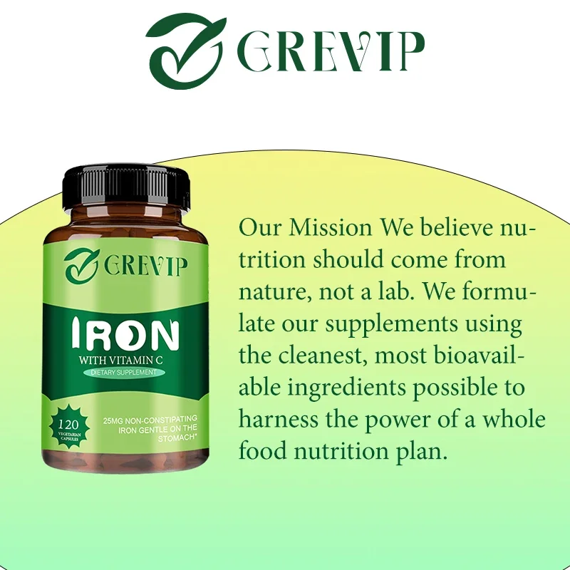 Iron Capsules - with Vitamin C - for Blood Health Boosts Energy Level Fortifies Immune