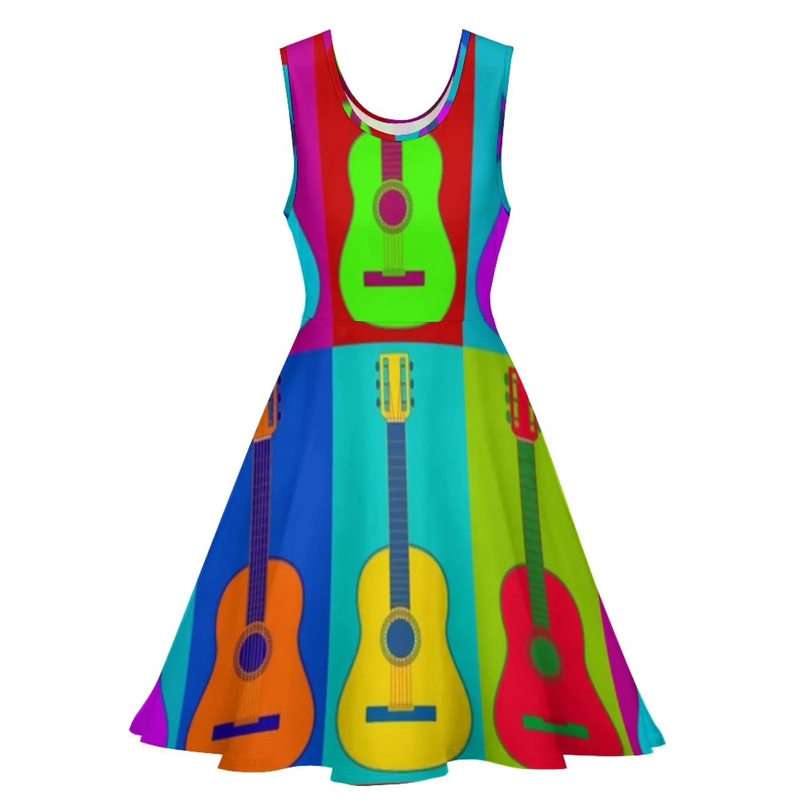 Modern Pop Art Dress Guitarhol Print Beach Dresses High Waist Aesthetic Oversize Skate Dress Woman Printed Vestido