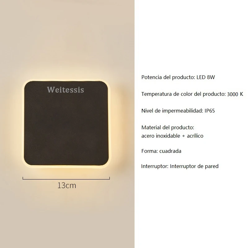 Weitessis Indoor Black Wall Lamps 13cm Adjustable 3000K 4000K 6000K Modern Wall Mounted Light for Bedroom Corridor Home Decor