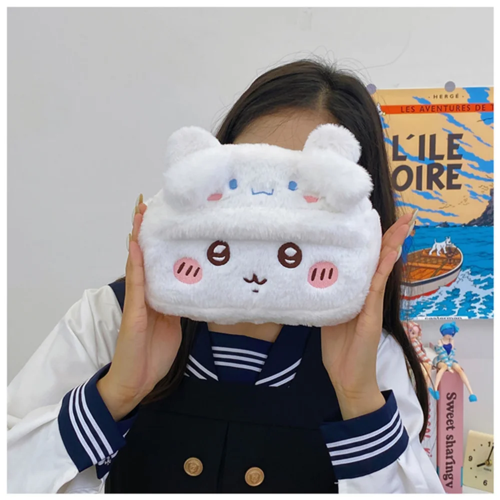 귀여운 산리오 치이카와 필통, 인스타 감성의 귀여운 봉제 가방, 십대 학생들을 위한 화장품 파우치 겸용 지퍼 펜 케이스, 여학생 선물
