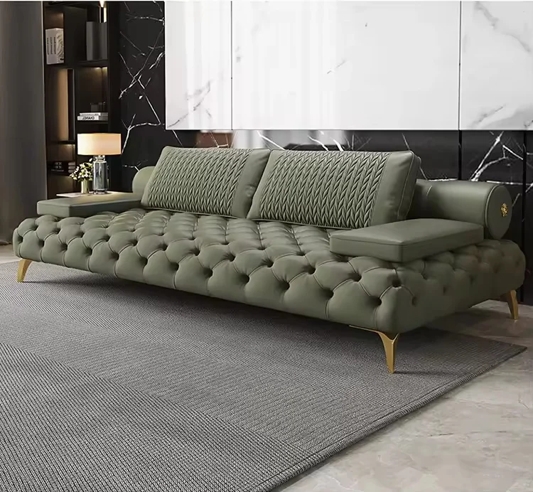 American Style Leather Button Tufted Reception Couch Luxury 5Star Hotel Lobby Sofa Set Elegant Living Room Furniture Combination