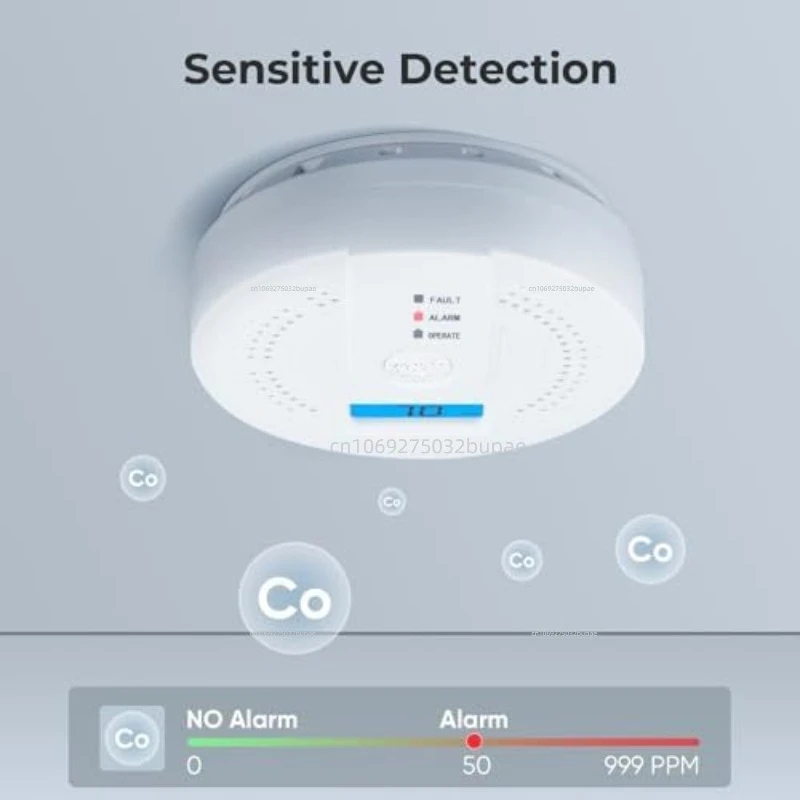 Independent CO Alarm Sensor Carbon Monoxide Alarm Detector High Sensitive Warning LED Display CO Alarm Battery Powered