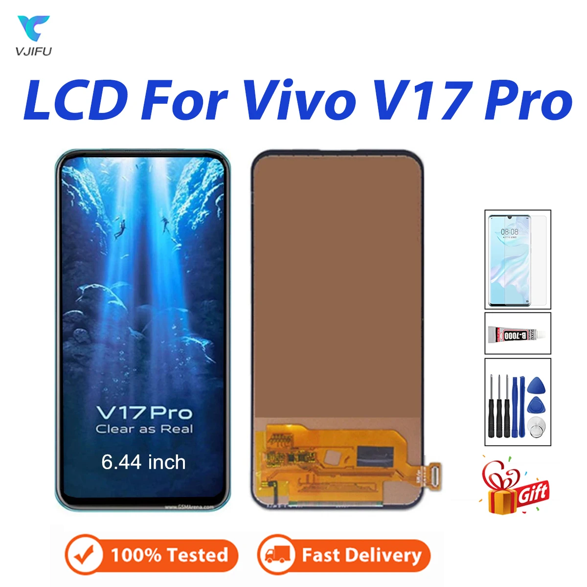 LCD For Vivo V17 Pro 1909 PD1931F EX 1910 LCD Display Touch Screen Digitizer Assembly Replacement with Tempered Film Glue Tools