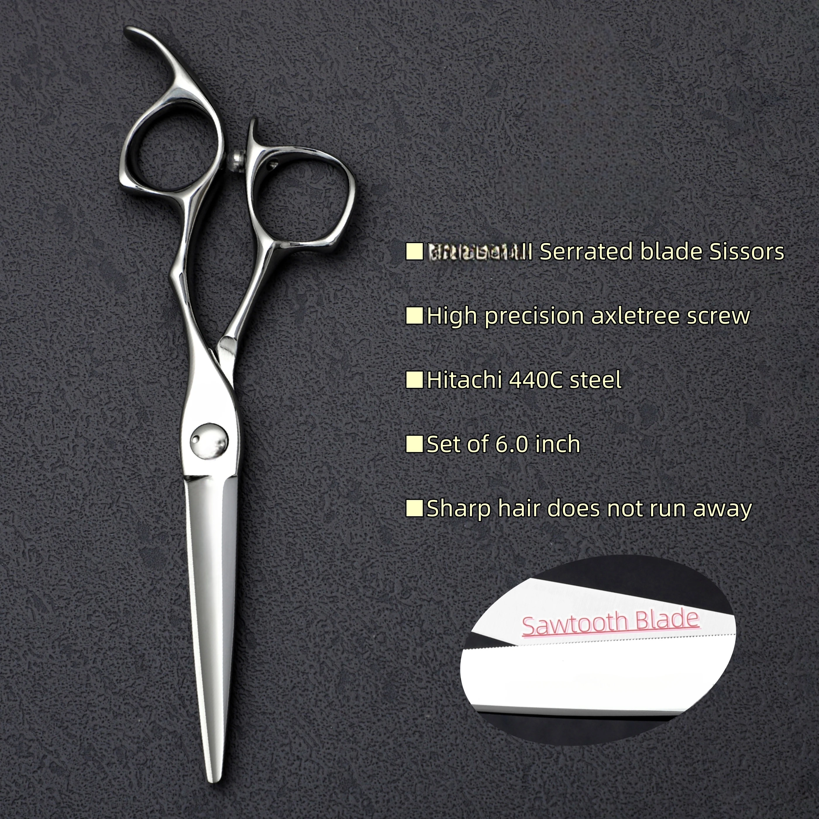 6.0-6.5-6.8 inches Sawtooth scissors，440C steel Professional thinning scissors，High-end barbershop Machines for cutting hair