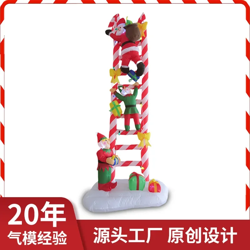 Christmas Ladder Santa Elf Gift Bag Inflatable Air Mold LED Lights Garden Decoration