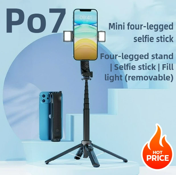

P07 Aluminum Alloy Selfie Stick Tripod Extendable Elfie Stick Phone Quadrapod with Bluetooth Wireless Remote Phone Holder