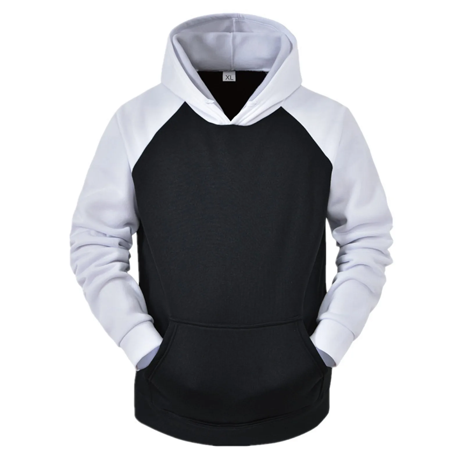 

Loose Casual Color Blocking Male Hoodies Spring And Autumn Hooded Patchwork Sleeve Pocket Tops Men's Long Sleeved Sweatshirts