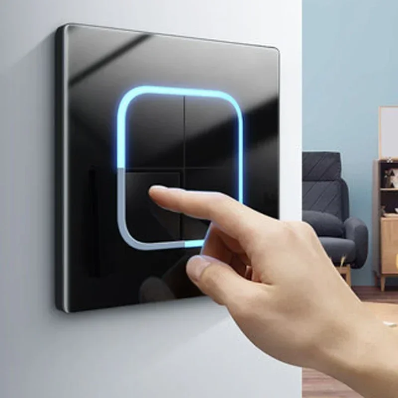 Tempered Glass Panel Wall Button Switch 1/2/3/4 Inputs Light Switch, International Universal LED Indicator, Reset Point, On/Off