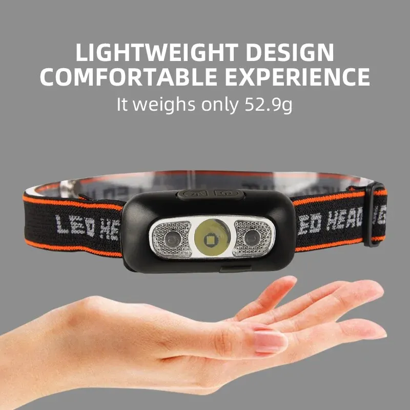 Hand Motion Sensor Mini Headlamp USB Rechargeable LED Induction Headlight Outdoor Camping Fishing Light Waterproof Head Lamp