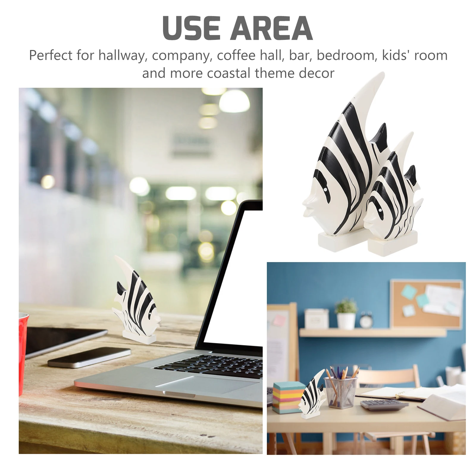 

2pcs Wooden Fish Black White Striped Wooden Adornment Nautical Home Decor Elegant Bedroom Kids Coastal Theme Model