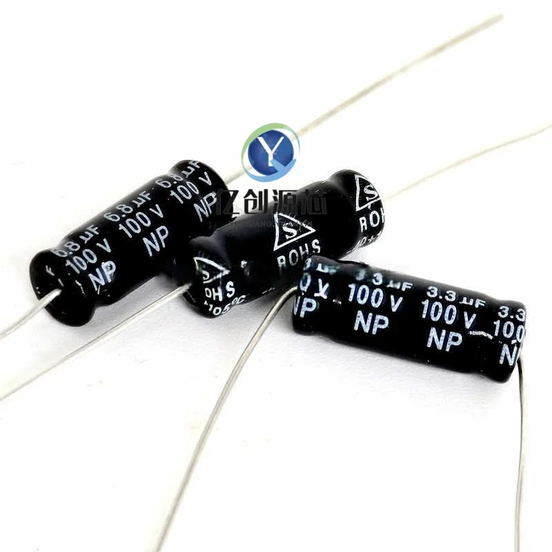 50pcs New original 2.2/3.3/4.7/6.8/10UF100V tweeter Infinity axial electrolytic frequency divider Horizontal capacitor black