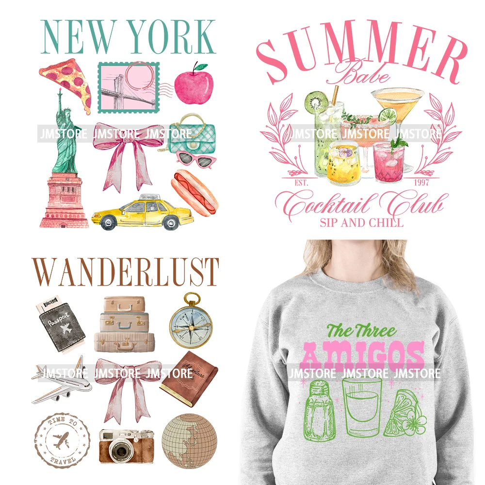 

Summer Vacation Cocktail Bach Travel Club Decals Girls Trip Vacay Mode Coquette Cowgirl Tequila DTF Transfer Sticker For Hoodies