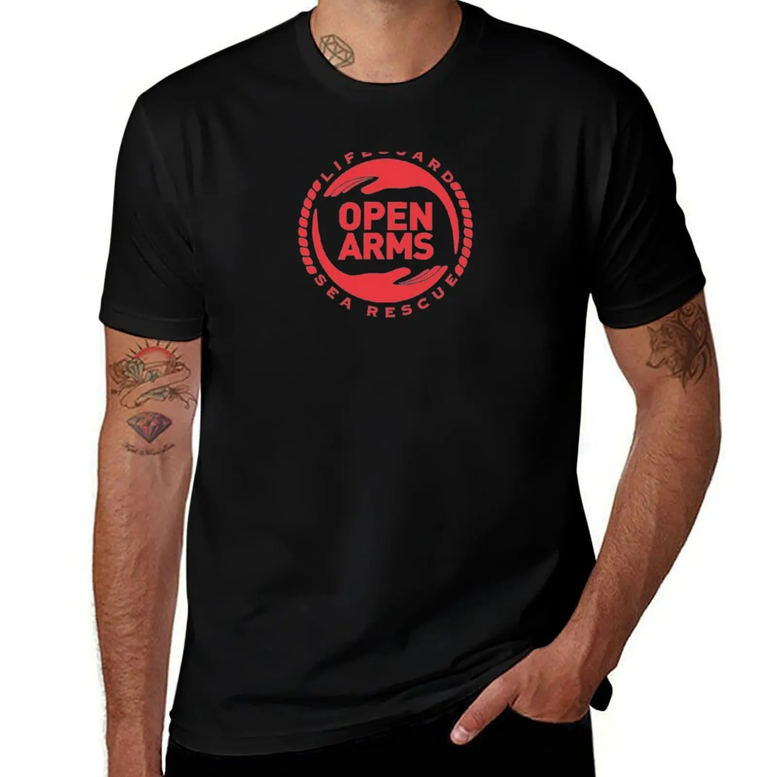 Open Arms humanitarian organization lifeguard sea rescue T-Shirt Big Size Short Sleeve Tee for Men