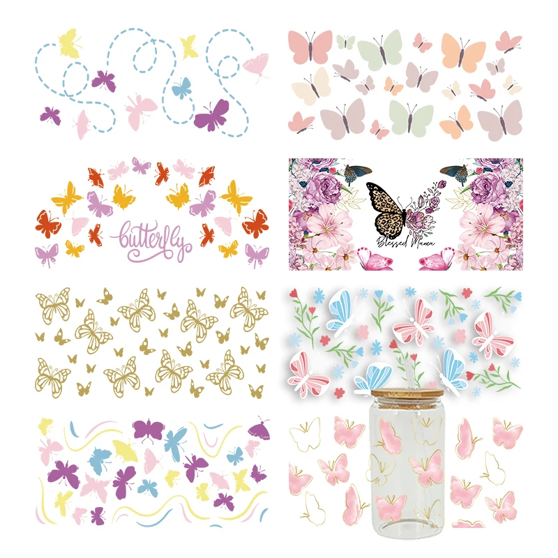 3D UV DTF Cartoon Butterfly Printed Transfers Stickers 16oz Cup Wraps For DIY Glass Ceramic Metal Leather Etc. D30170