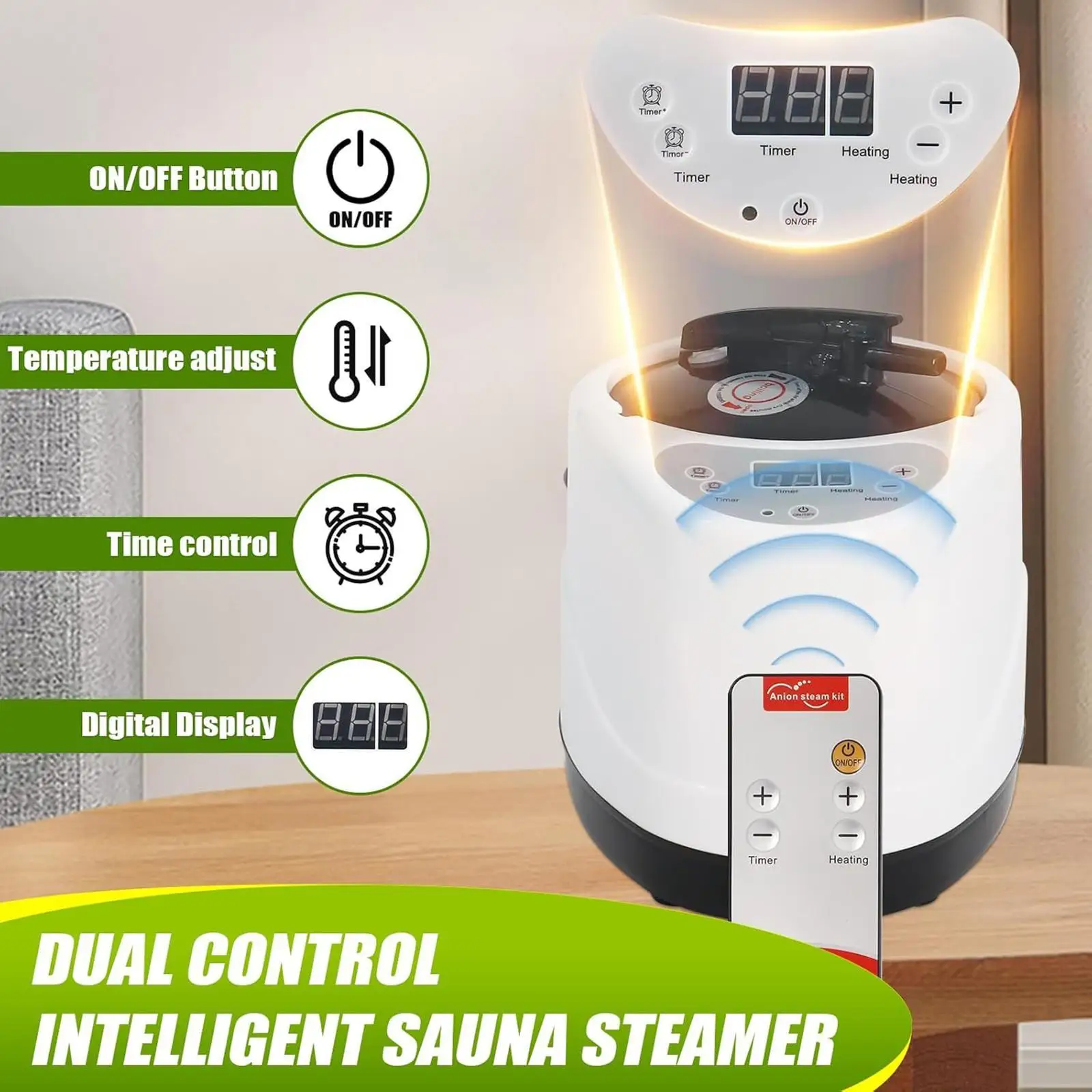 

3L Sauna Steamer Stainless Steel Liner Large Capacity Sauna Steamer Pot, Home SPA Accessories with Remote Control for SPA Hotel