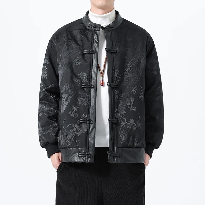 

Men Retro Chinese Style Black Parkas Winter Men Cotton Padded Jacket Men Thick Casual Outerwear Autumn Men Buttoned Hanfu Coat