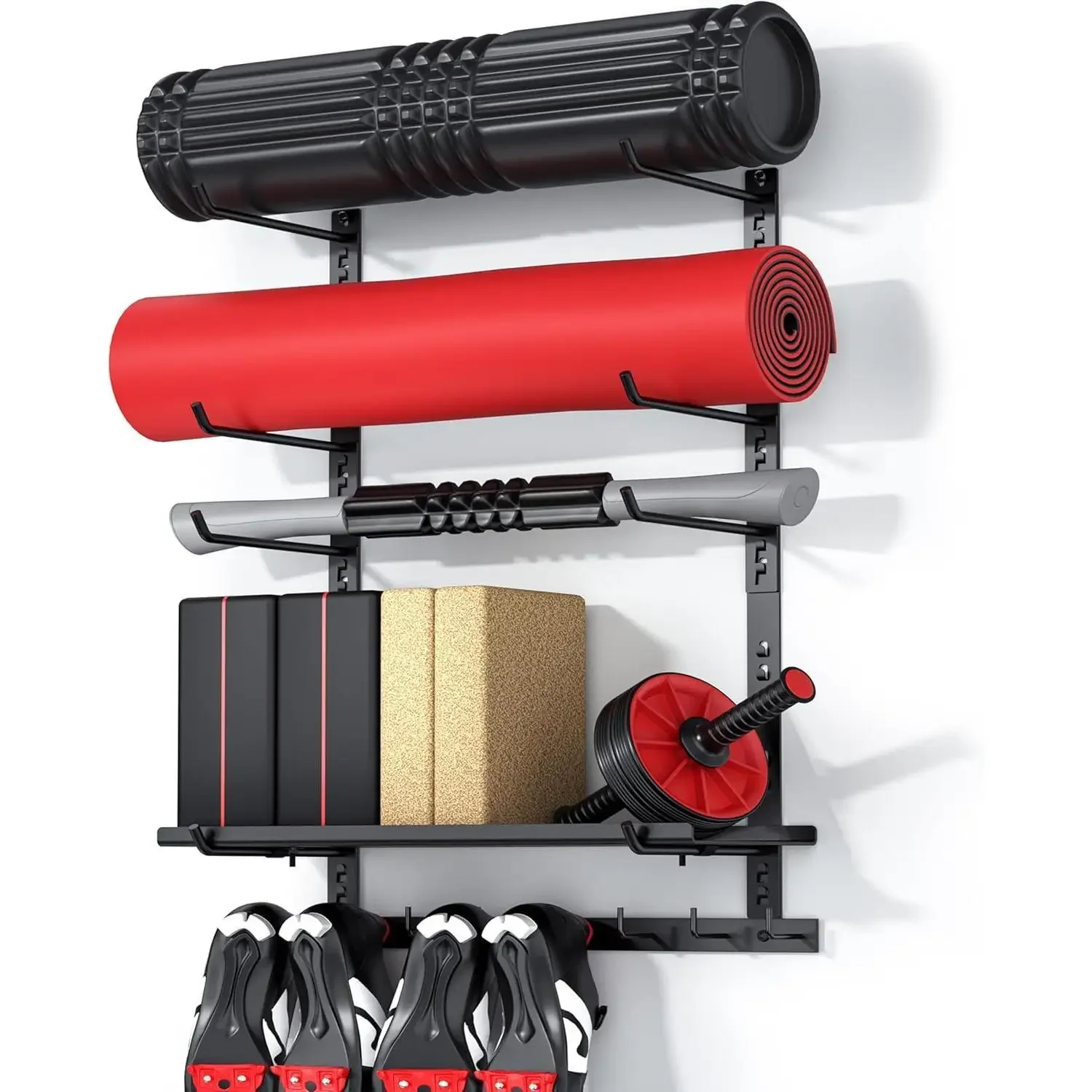 W_Home Gym Storage Shelf Only, Adjustable Gym Equipment Organizer Wall Mounted with 2 Boards, Yoga Mat Holder