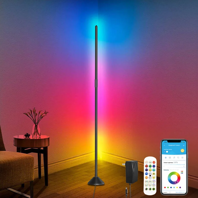 Intelligent Wifi Corner Floor-Standing Atmosphere Light, Supports App Control with Remote Control, Application Timing, Discoloration, Music Rhythm Mode Switching, Suitable for Bedroom, Living Room, Event Holiday Decoration.