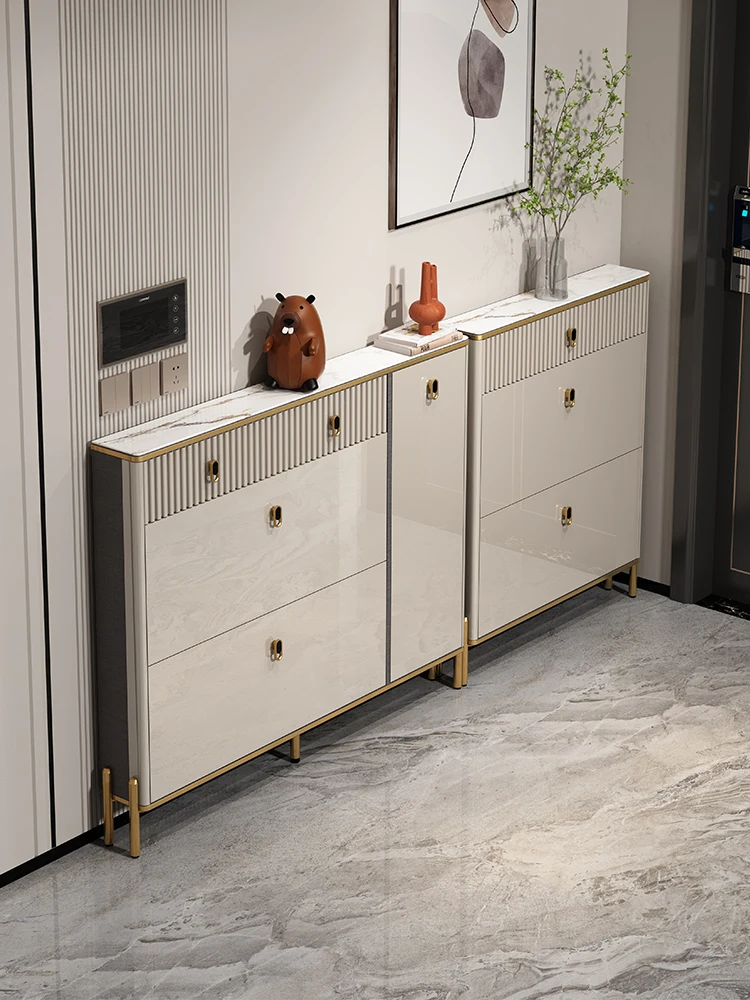 Light luxury ultra-thin shoe cabinet, thin 17cm small narrow door, household extremely narrow entrance door, tipping bucket