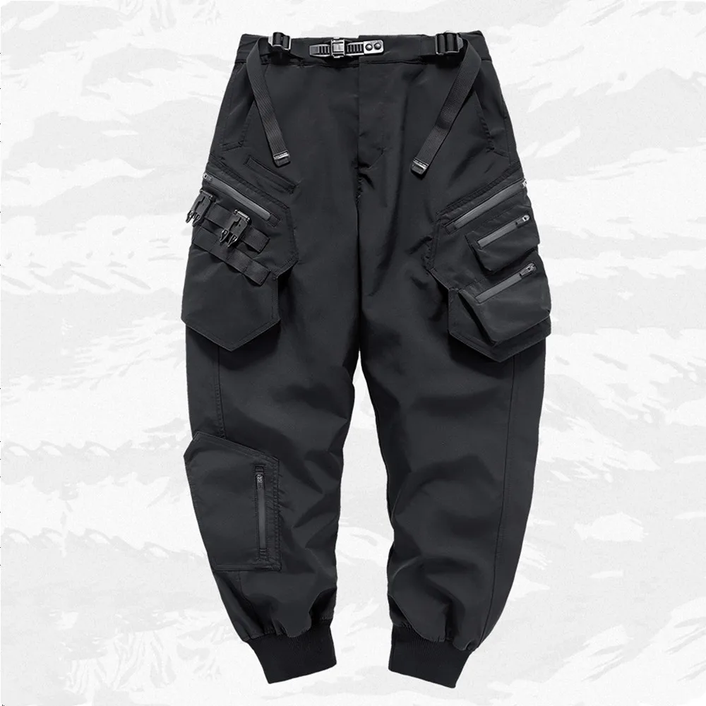 Multi-pocket Functional Hip Hop Cargo Pants Paratrooper Tactical Techwear Adjustable Waistband Pants Men Street Casual Trousers