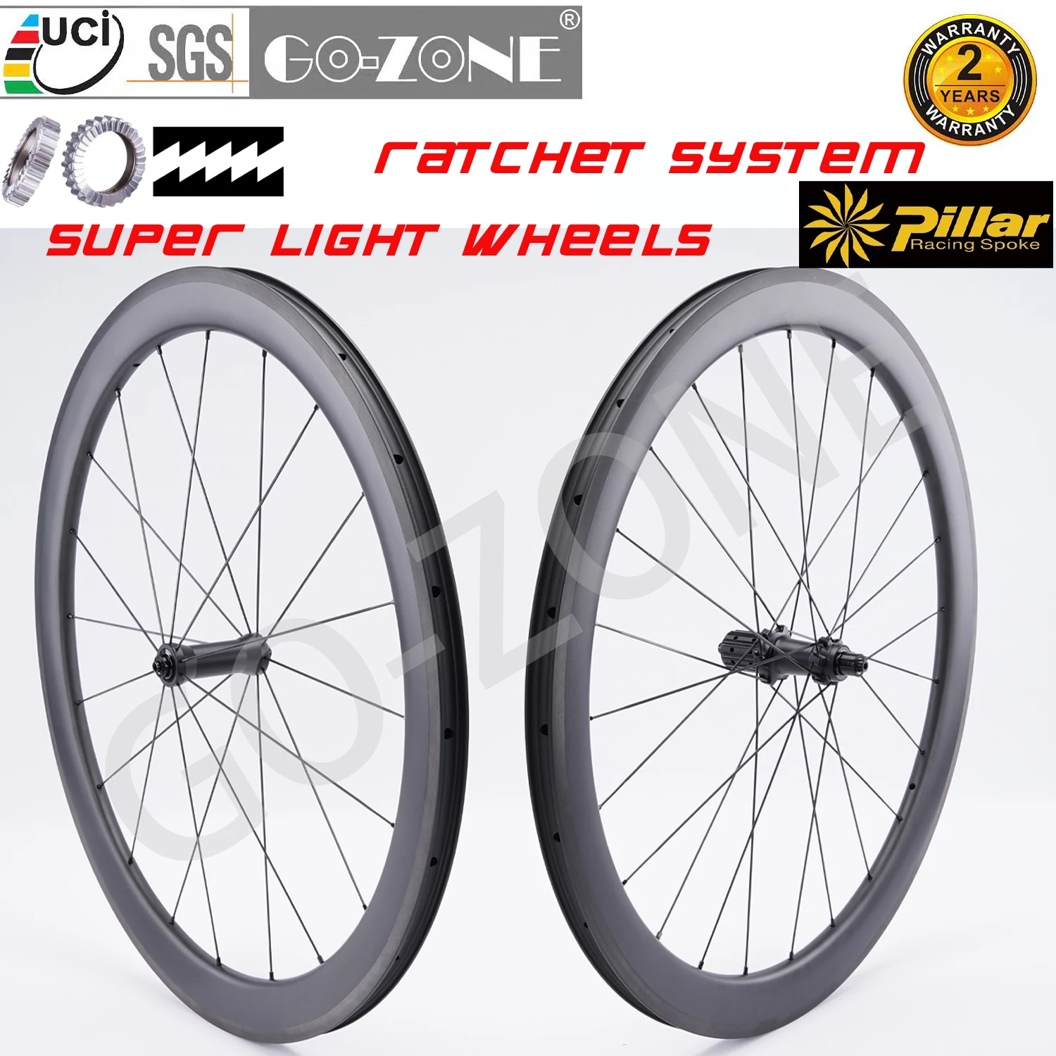 Ultralight 700c Road Carbon Wheelset Rim Brake Ratchet Pillar 1423 UCI Quality Gozone R275 Normal / Ceramic Bearings Bike Wheels