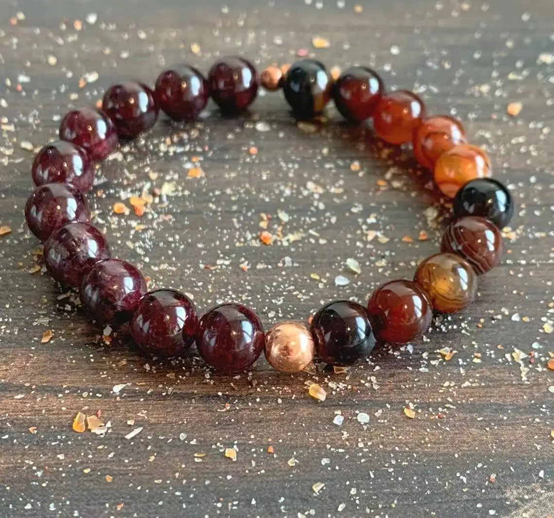 MG1623 8 MM A Grade Garnet & Sardonyx Wrist Mala Natural Fire Agate Energy Handmade Bracelet Grounding Root Chakra