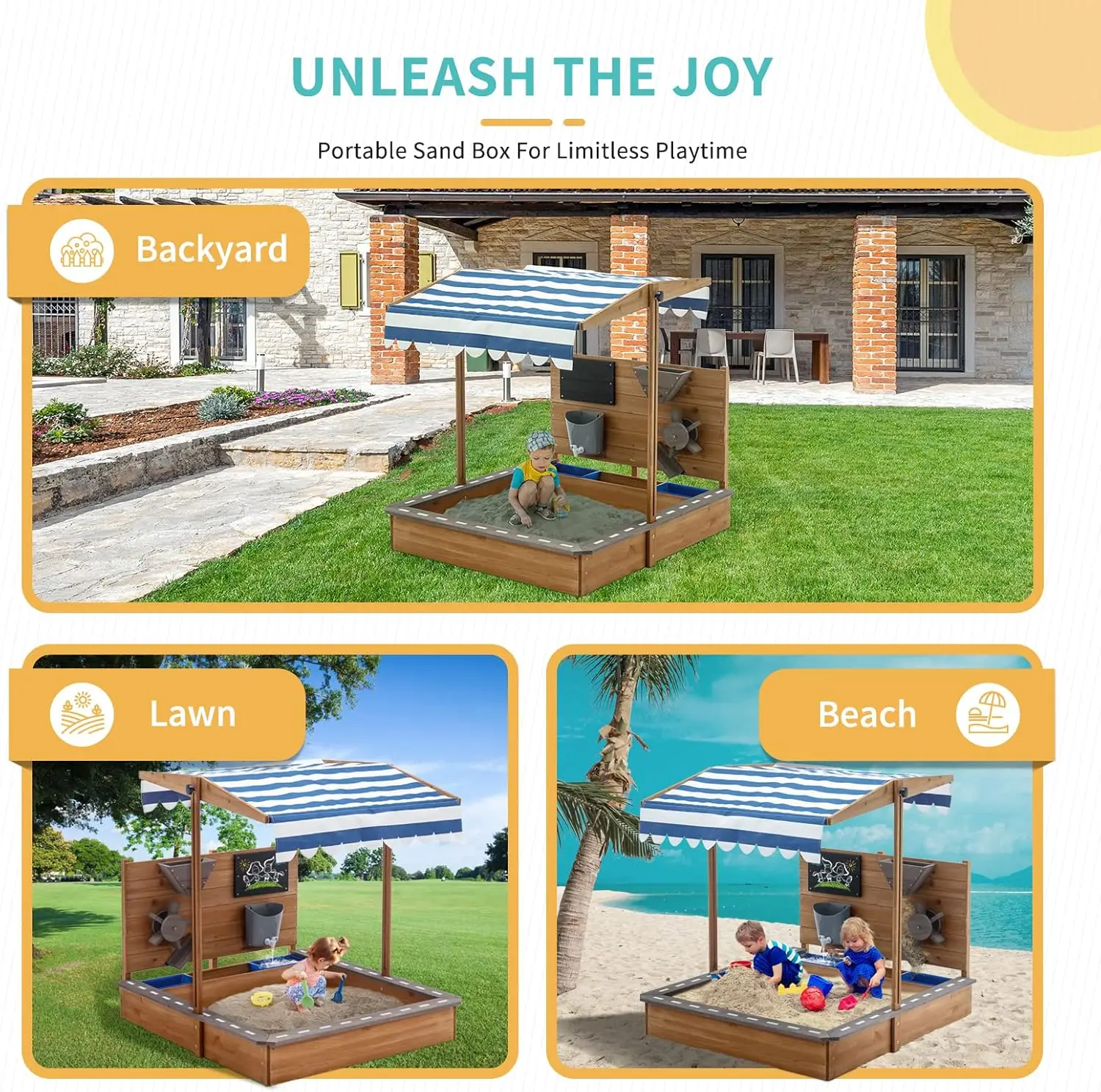صناديق رمل خشبية كبيرة للأطفال مع سقف، صندوق رمل خارجي من Pipleo مع مظلة لشاطئ حديقة الفناء الخلفي، حفرة رملية لفناء الشاطئ