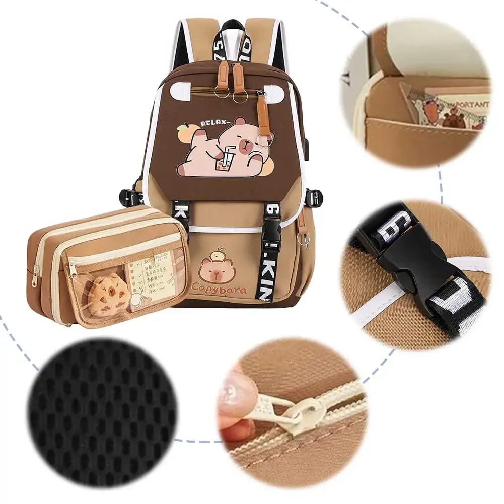

Capybara Cute Backpack with Pencil Case Kawaii Schoolbag Adjustable Strap Adorable Daypack Travel Backpack