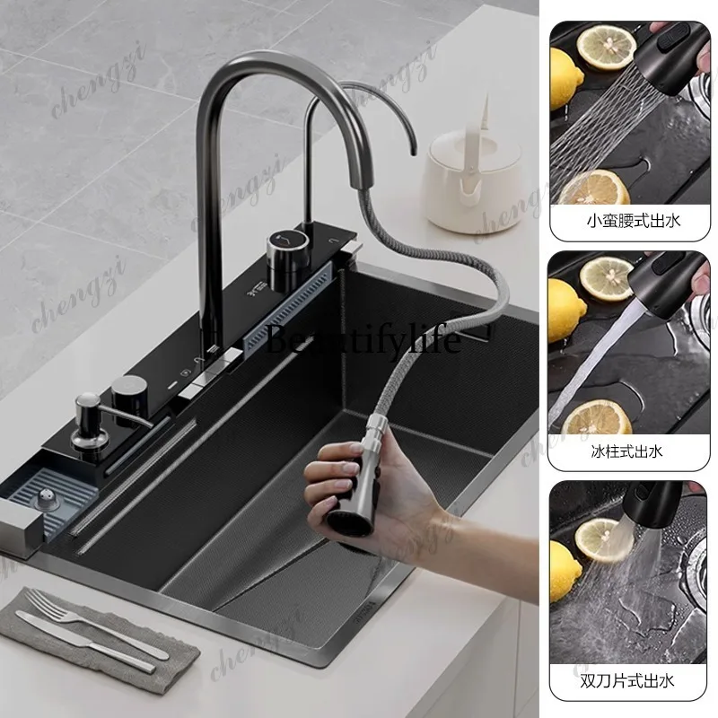 S178 stainless steel large single slot multi-functional embossed digital display kitchen nano sink household dishwasher