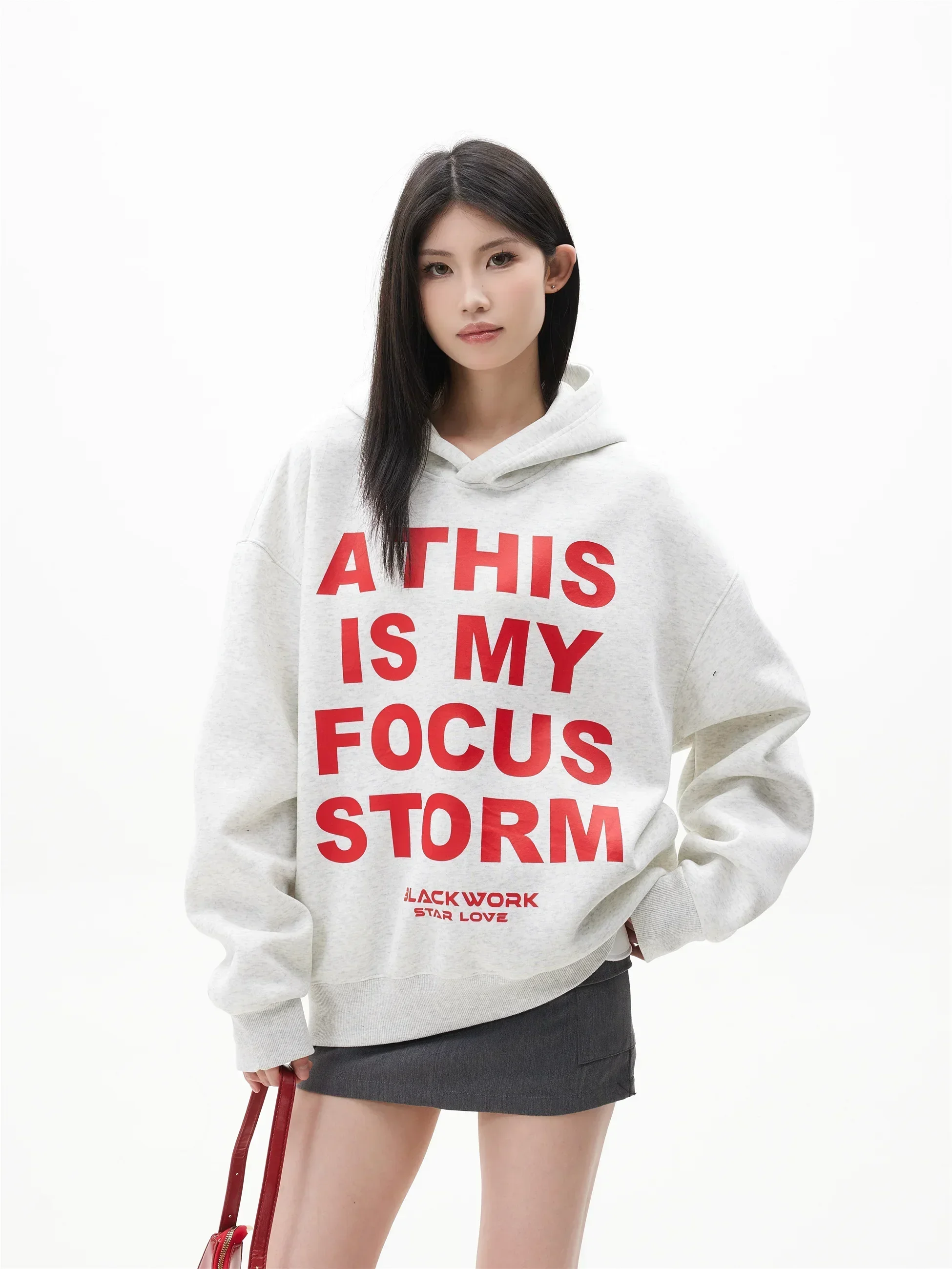 

2024 new autumn and winter retro letter printing hooded sweater spring and autumn lazy wind oversize long-sleeved top