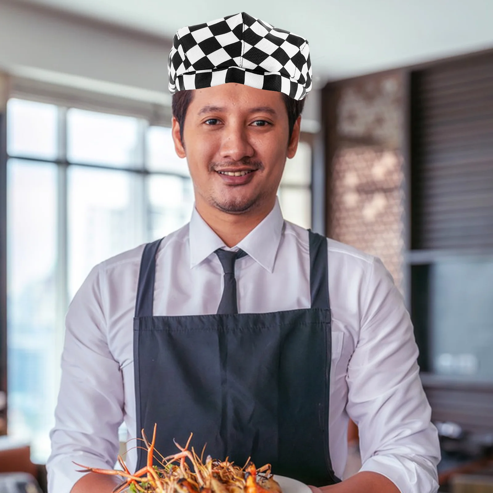 Béret de Chef pour hommes, bonnet à carreaux, couvre-chef de cuisine, Service alimentaire, couverture de cheveux, café