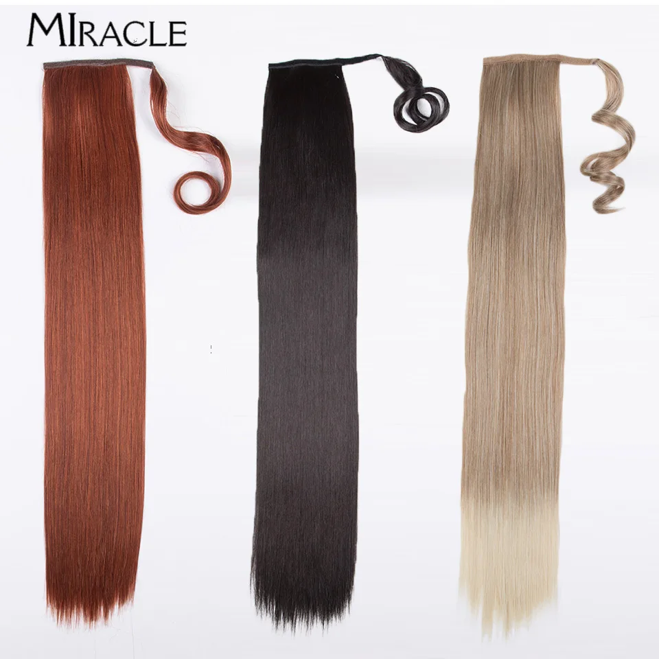 MIRACLE Synthetic Straight Ponytail Hair Extensions Women Wrap Around Ponytail 30 Inch Heat Resistant Fake Hair Piece Pony Tails