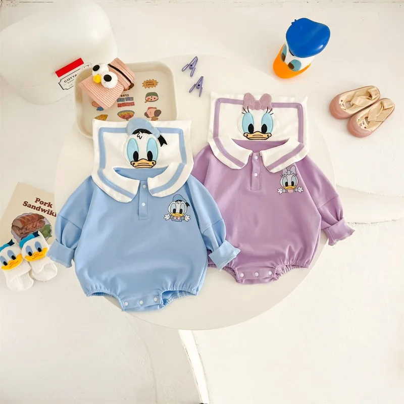 Newborn Baby Rompers Sock Hat 3pcs Set Cartoon Donald Daisy Duck Clothes Boys Girls Jumpsuit Infant Short Sleeve Bodysuit K732