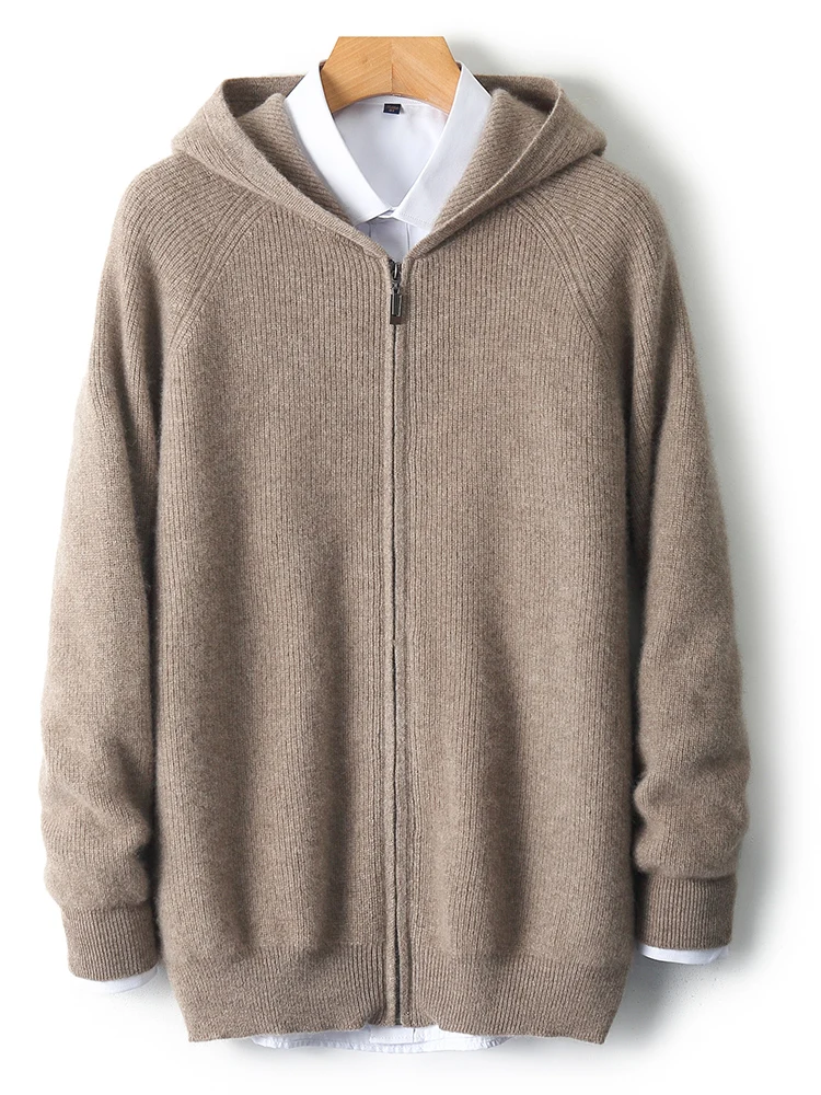 

100% Merino Wool Men's Hoodie Thickened Autumn/Winter Base Sweater Casual Hoodie with Raglan Sleeve Knitted Sweater